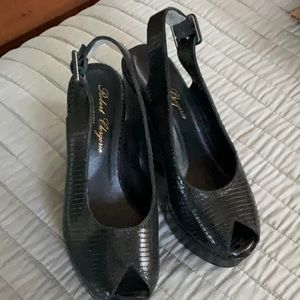 ROBERT CLERGERIE BLACK PLATFORM PEEPHOLE WEDGE.